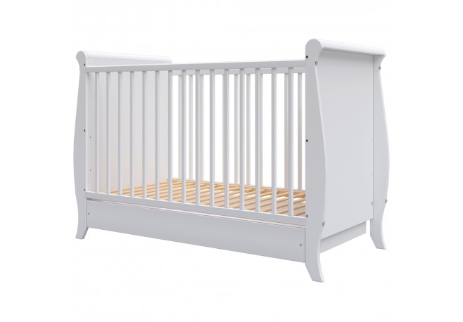 Patut copii din lemn Hubners Mara 120x60 cm alb cu sertar
