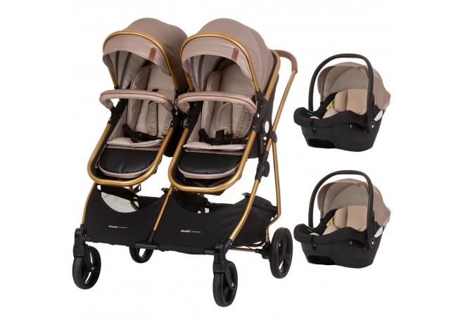 Carucior gemeni Chipolino Duo Smart 3 in 1 golden beige
