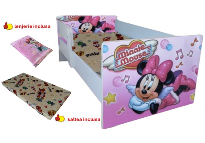 Pat copii Minnie ,saltea cadou,lenjerie inclusa