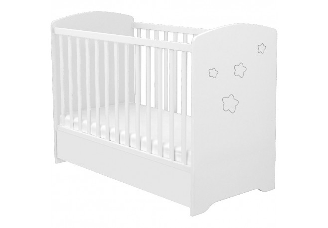 Patut copii din lemn cu sertar Hubners Matei 120x60 cm alb cu stelute