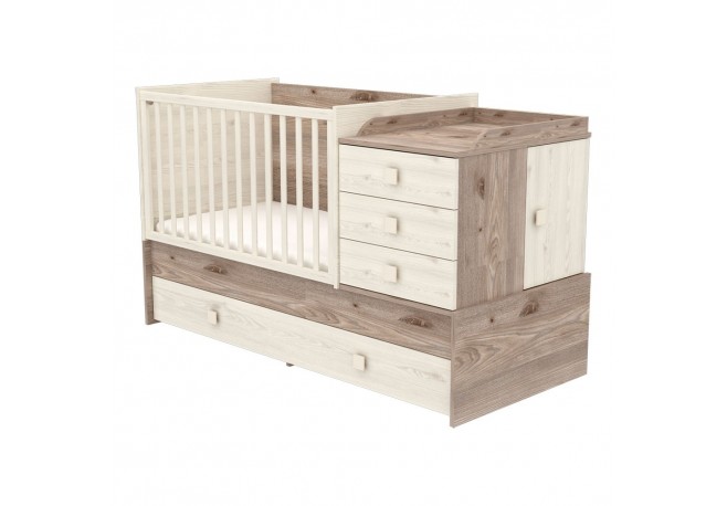 Patut copii transformabil din lemn cu 5 sertare Hubners Sofia Multi Kombi 120x70 cm crem nisip
