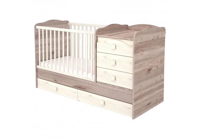 Patut copii transformabil din lemn cu 5 sertare Hubners Sofia Maxi Kombi 120x70 cm crem nisip
