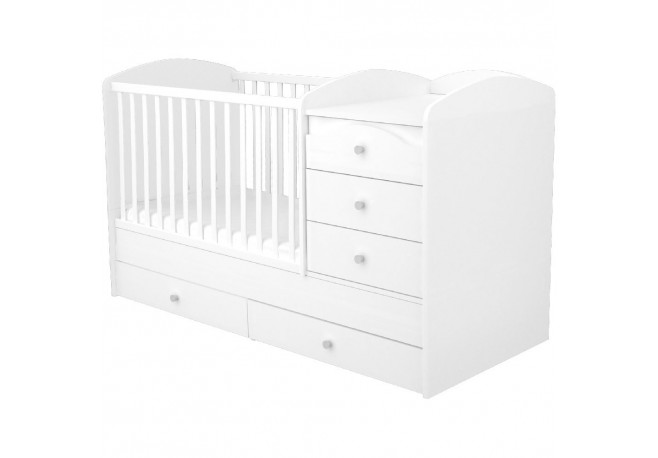 Patut copii transformabil din lemn cu 5 sertare Hubners Matei Maxi Kombi 120x70 cm alb
