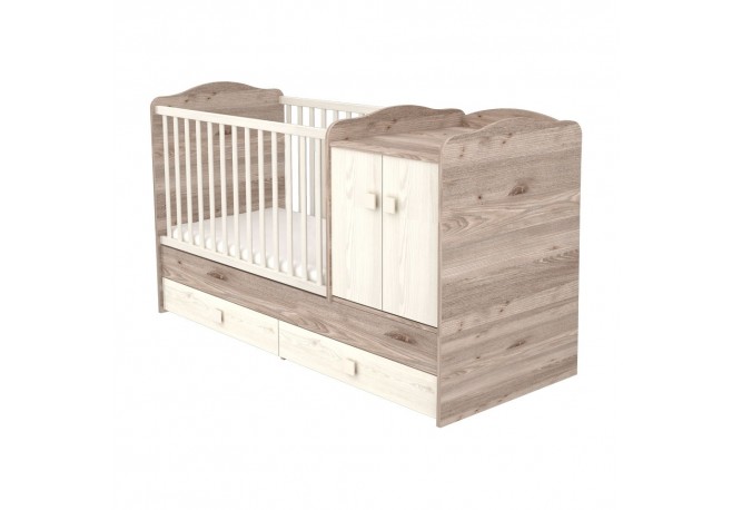 Patut copii transformabil din lemn cu 2 sertare Hubners Sofia Maxi Kombi 120x70 cm crem nisip