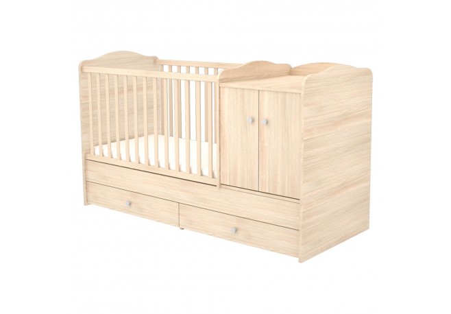Patut copii transformabil din lemn cu 2 sertare Hubners Eva Maxi Kombi 120x70 cm natur