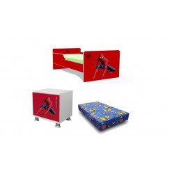 Pat tineret Spiderman rosu-saltea+noptiera cadou