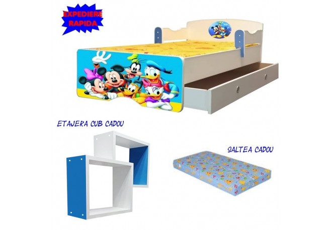 Pat copii clubul lui mickey ,sertar +etajera cadou