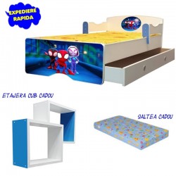 Pat copii Spiddy ,sertar si etajera cadou