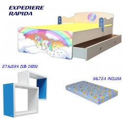 Pat copii Unicorn,sertar si etajera cadou