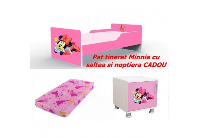 Pat copii Minnie roz -saltea +noptiera cadou