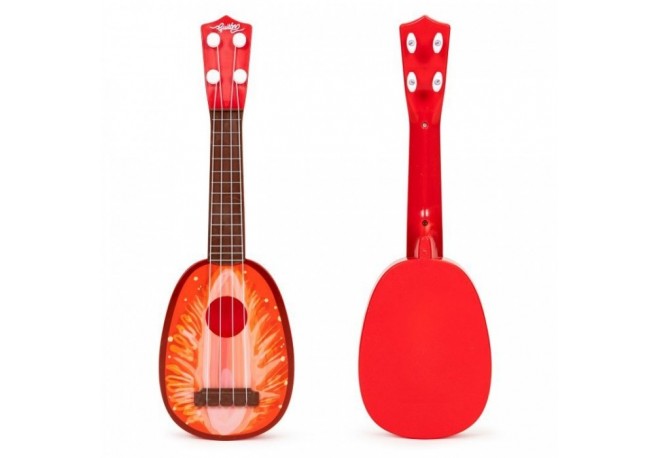 Chitara ukulele pentru copii cu 4 corzi Ecotoys MJ030 - Capsuna