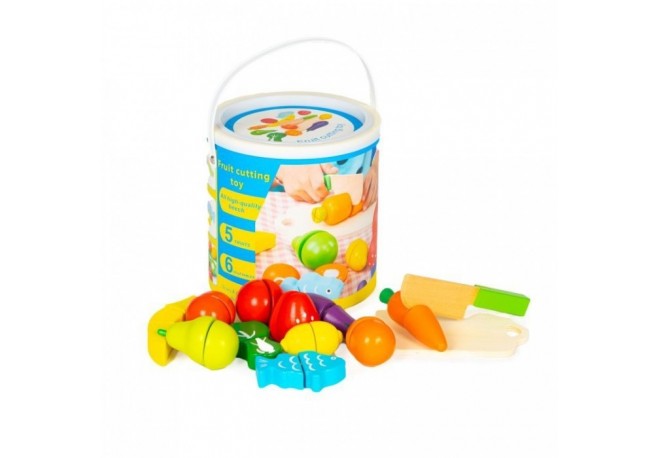 Set de fructe si legume din lemn 13 elemente Ecotoys HC517244