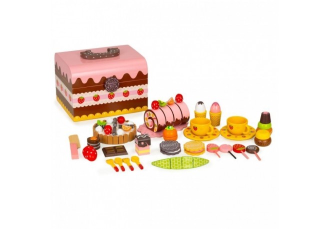 Cutie cu dulciuri si accesorii din lemn 29 elemente Ecotoys HC601926