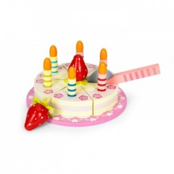 Set tort aniversar si accesorii din lemn 16 elemente Ecotoys TL10032
