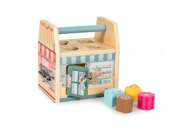 Jucarie interactiva din lemn sub forma de cub cu sortator Ecotoys 2555