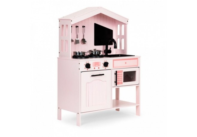 Bucatarie din lemn cu accesorii Ecotoys PLK563 - Roz