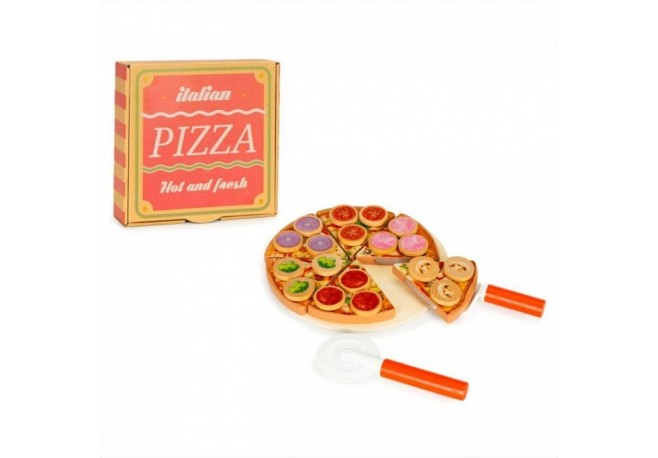 Jucarie interactiva din lemn sub forma de pizza 27 elemente Ecotoys TL733030