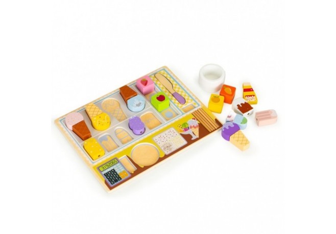 Jucarie interactiva din lemn sub forma de magazin cu inghetata 27 elemente Ecotoys TL91084