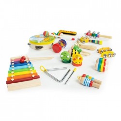 Set cu instrumente muzicale pentru copii din lemn 14 instrumente Ecotoys ESC-W-0243C