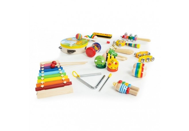 Set cu instrumente muzicale pentru copii din lemn 14 instrumente Ecotoys ESC-W-0243C