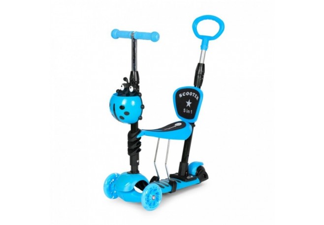 Trotineta 5 in 1 cu sezut si 3 roti cu LED Ecotoys YM-SW-6 - Albastru - Resigilat (ambalaj deteriorat)