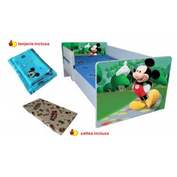 Pat copii Mickey ,saltea cadou,lenjerie inclusa