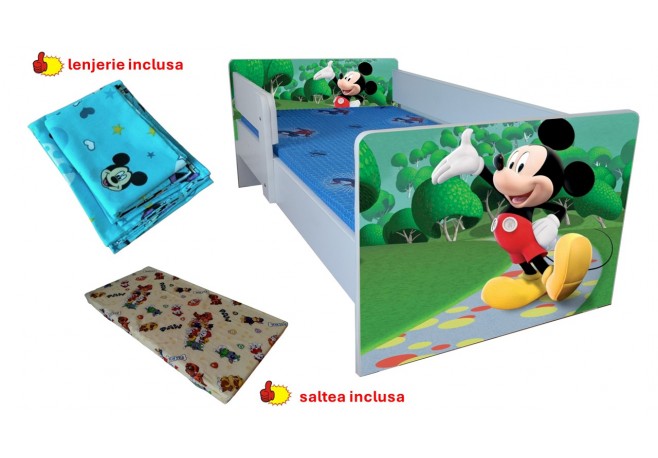 Pat copii Mickey ,saltea cadou,lenjerie inclusa