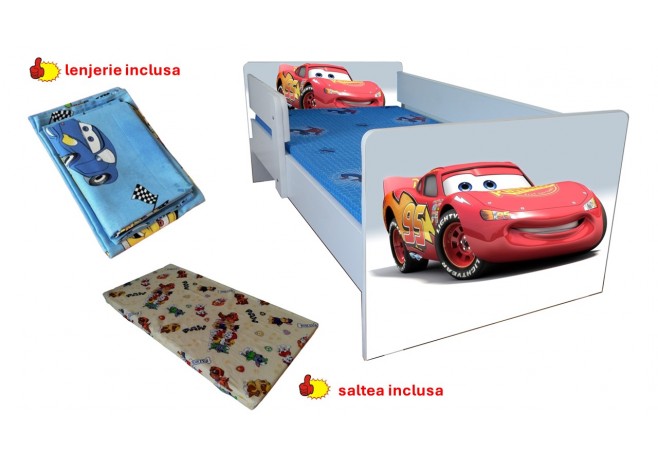 Pat copii Cars,saltea cadou,lenjerie inclusa