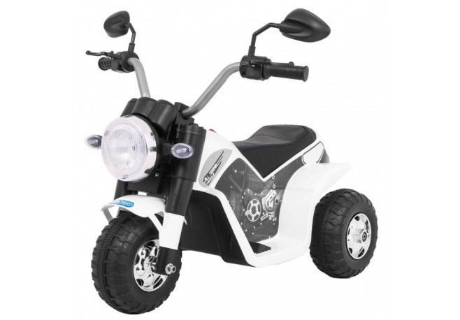 Motocicleta electrica MiniBike roti din plastic scaun tapitat 71x53x57 cm putere 6V - Alb