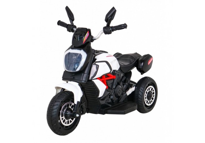 Motocicleta electrica Fast Tourist roti din plastic scaun tapitat 83x35x63 cm putere 18W - Alb