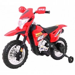 Motocicleta electrica CROSS BDM0912 roti si scaun din plastic + 2 roti ajutatoare 105x50x72 cm putere 6V - Rosu