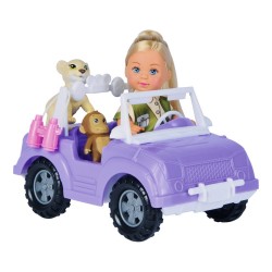 Papusa Simba Evi Love Safari 12 cm cu masinuta animale si accesorii