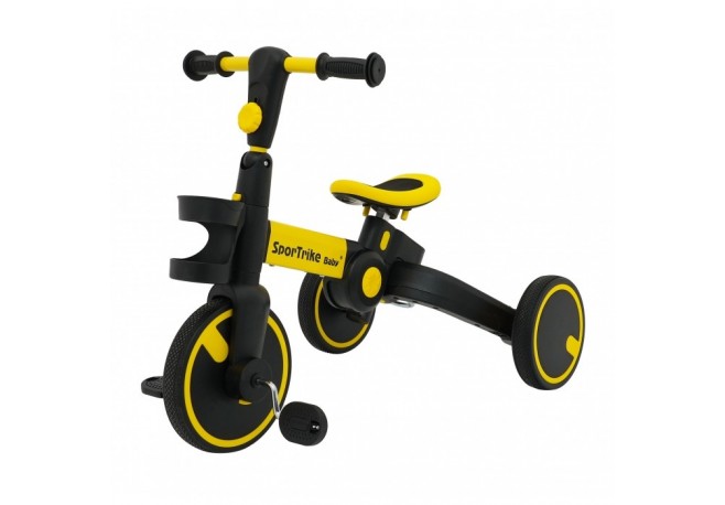 Tricicleta cu pedale 3 in 1 si roti din cauciuc SporTrike - Galben