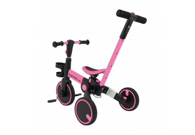 Tricicleta cu pedale 3 in 1 si roti din cauciuc SporTrike - Roz