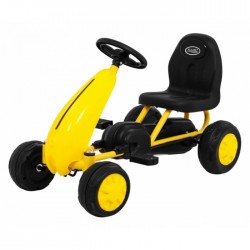 Kart cu pedale roti si scaun din plastic 60x35x39 cm Gokart - Galben