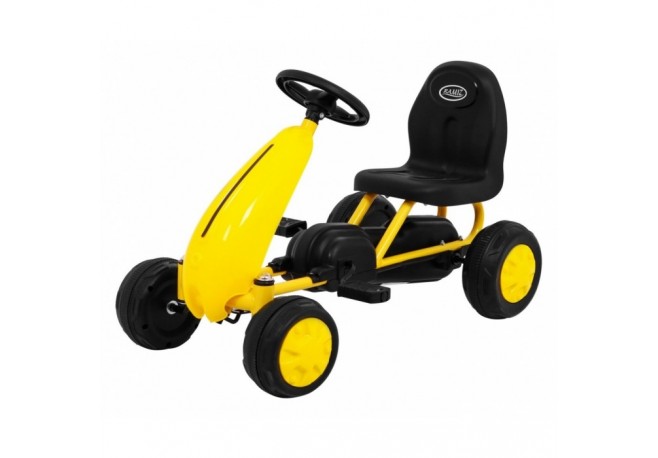 Kart cu pedale roti si scaun din plastic 60x35x39 cm Gokart - Galben