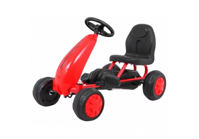 Kart cu pedale roti si scaun din plastic 60x35x39 cm Gokart - Rosu