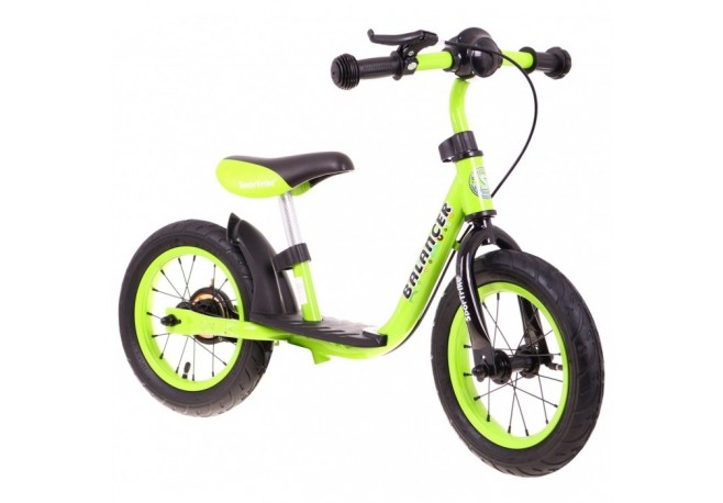 Bicicleta fara pedale cu frana suport picioare roti gonflabile Balancer SporTrike - Verde