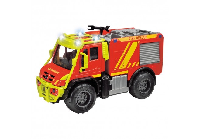 Masina de pompieri Majorette Mercedes Unimog U530 Fire Truck 13 cm cu lumini si sunete
