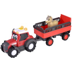 Tractor Simba ABC Massey Ferguson Animal Trailer 30 cm cu lumini sunete remorca si figurina