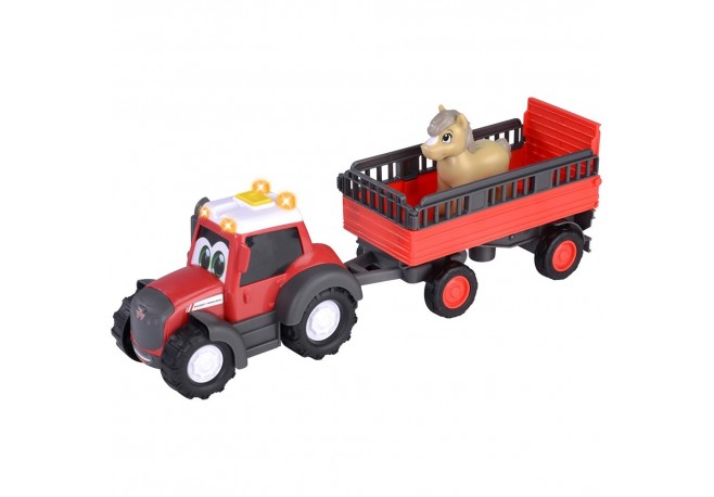 Tractor Simba ABC Massey Ferguson Animal Trailer 30 cm cu lumini sunete remorca si figurina