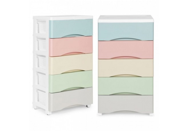 Raft pe roti cu 5 compartimente pentru depozitarea jucariilor ModernHome - Multicolor