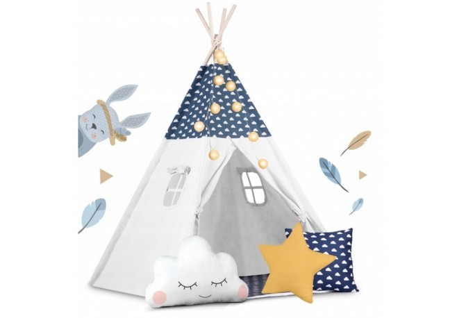 Cort de joaca pentru copii cu lumini si 3 pernite Nukido 120 x 120 x 165 cm - Bleumarin
