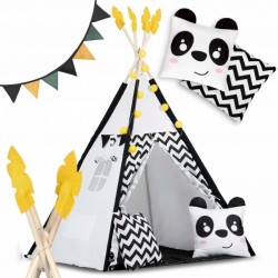 Cort de joaca pentru copii cu ghirlanda lumini si 2 pernite Nukido 120 x 120 x 160 cm - Panda