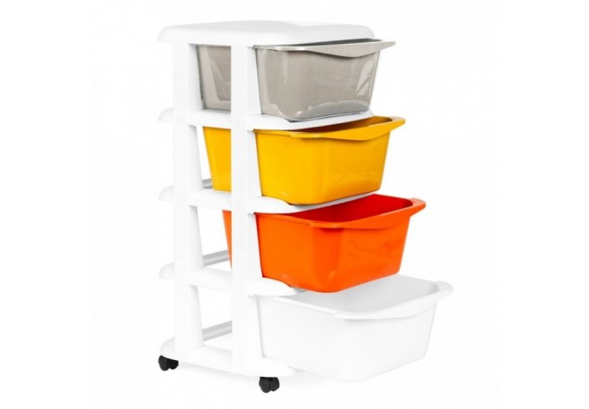 Raft pe roti cu 4 compartimente pentru depozitarea jucariilor ModernHome - Multicolor