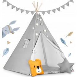 Cort De Joaca Pentru Copii Cu ghirlanda Lumini covoras si 2 pernite Ricokids 120 X 120 X 165 Cm - Gri