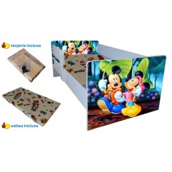 Pat copii Mickey&Minnie ,saltea cadou,lenjerie inclusa