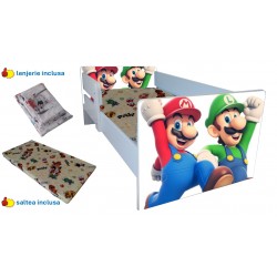 Pat copii Mario si Luigi poing ,saltea cadou,lenjerie inclusa