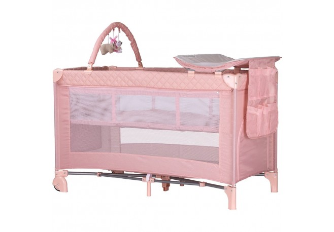 Patut pliabil cu saltea de infasat Chipolino Luna pink marshmallow