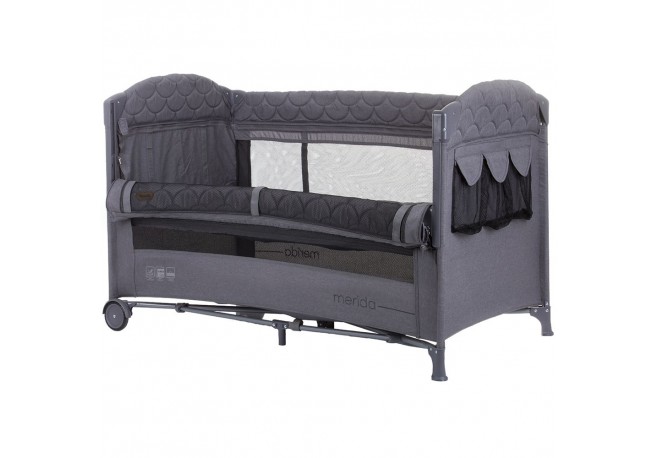 Patut pliabil Chipolino Merida graphite linen cu laterala culisanta